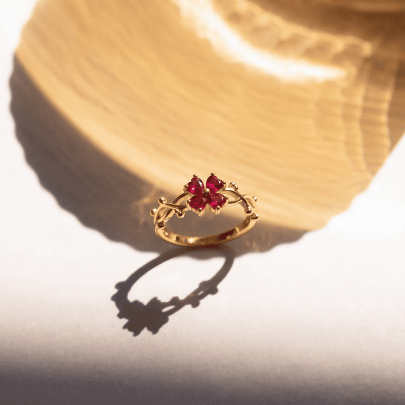 Ruby Blossom Gold Ring