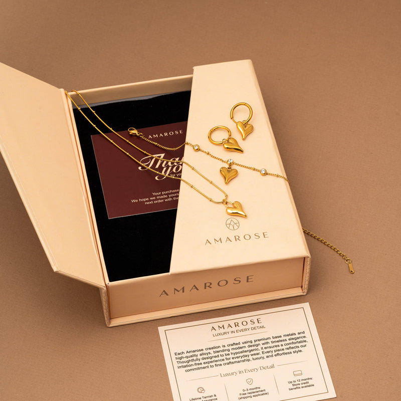 Golden Amour 18k Gold Plated Heart Jewelry Set