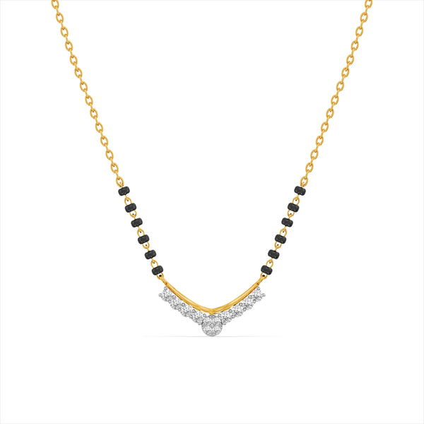 Contemporary Curved Bar 9KT Gold Lab Grown Diamond Mangalsutra