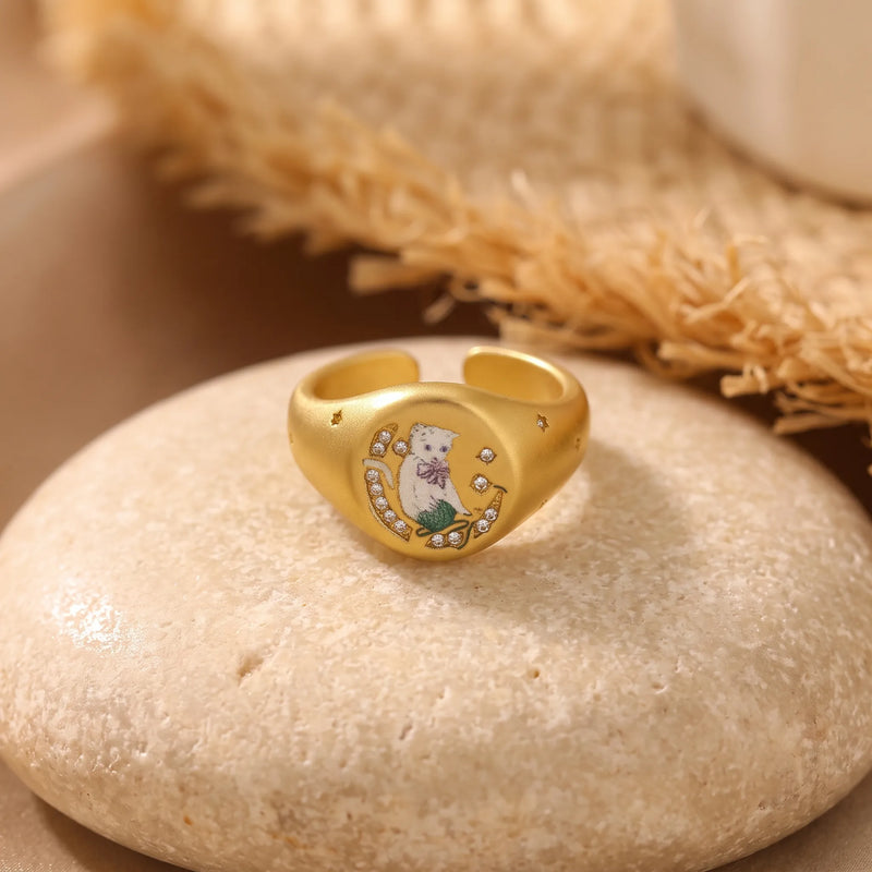 Victorian Feline Signet Ring