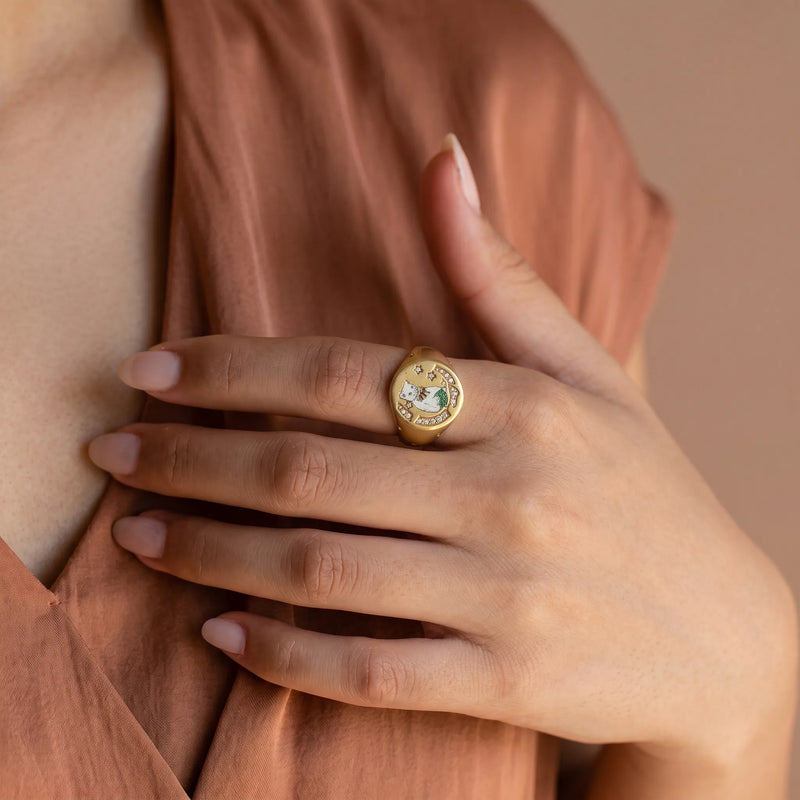 Victorian Feline Signet Ring