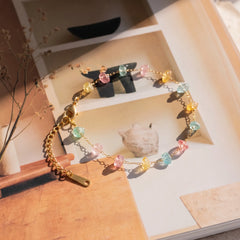 Pastel Bead Gold Chain Bracelet, product photo 1
