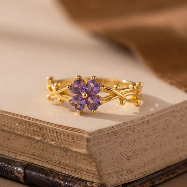 Purple Clover Heart Ring, product photo 1