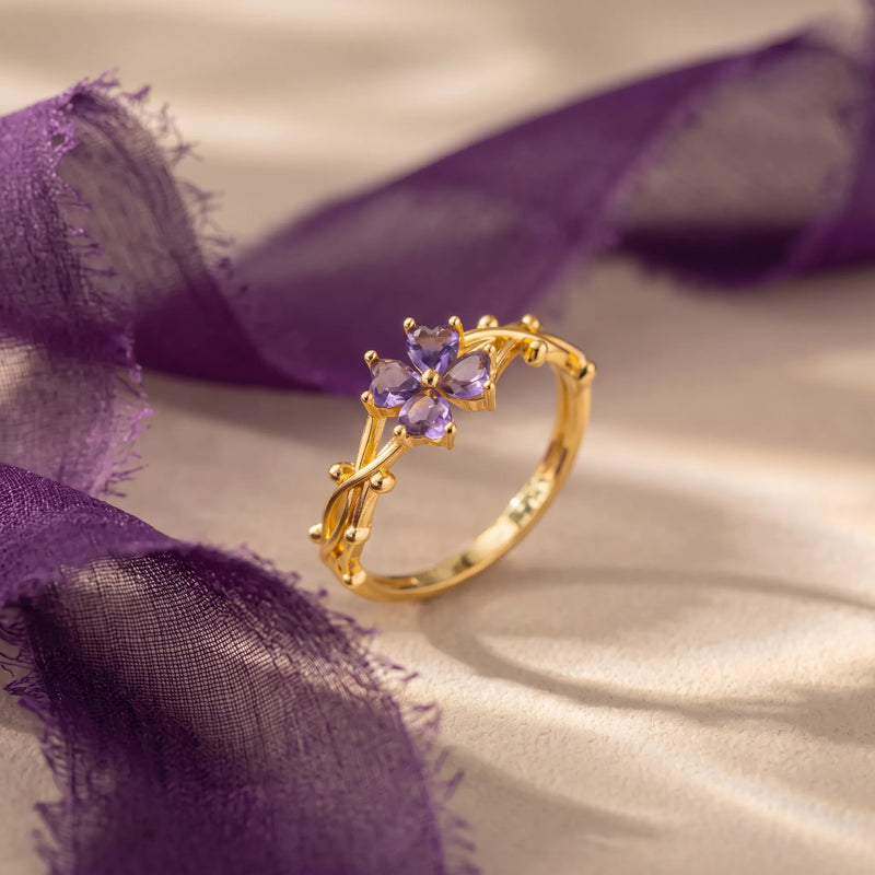 Purple Clover Heart Ring, product photo 3