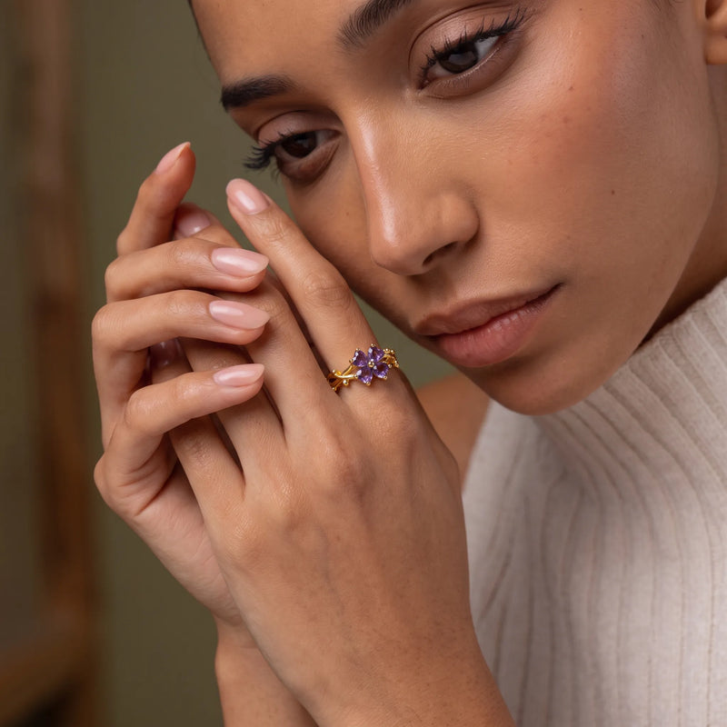 Purple Clover Heart Ring, product photo 4