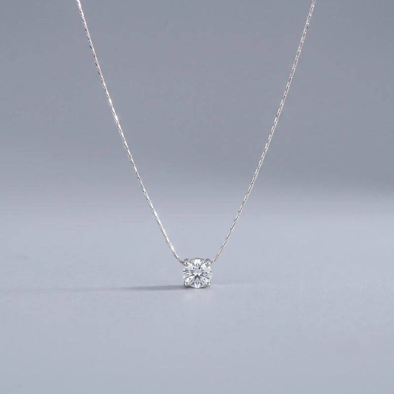 Round solitaire pendant necklace in silver tone, product photo 5