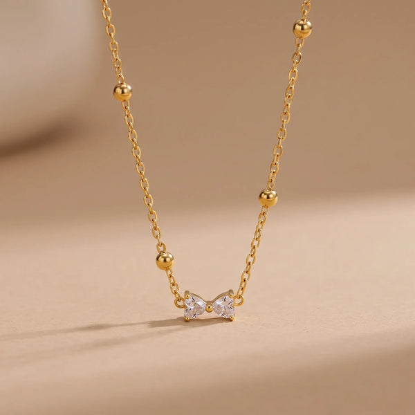 Sparkling Bow Bead Station Necklace, product photo 3