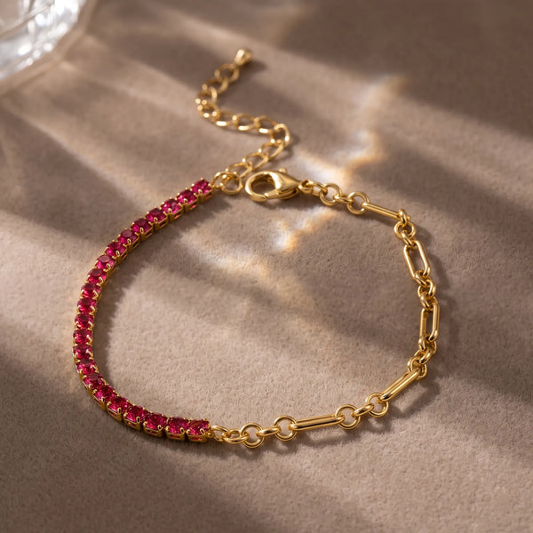 Ruby Link Tennis Bracelet – 18K Gold Plated