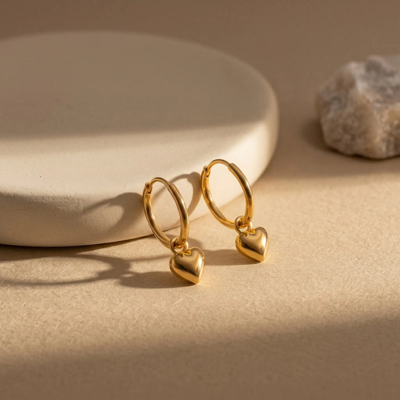 Golden Heart 18k Hoop Earrings