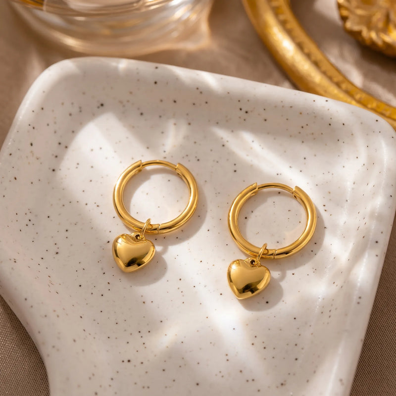 Golden Heart 18k Hoop Earrings