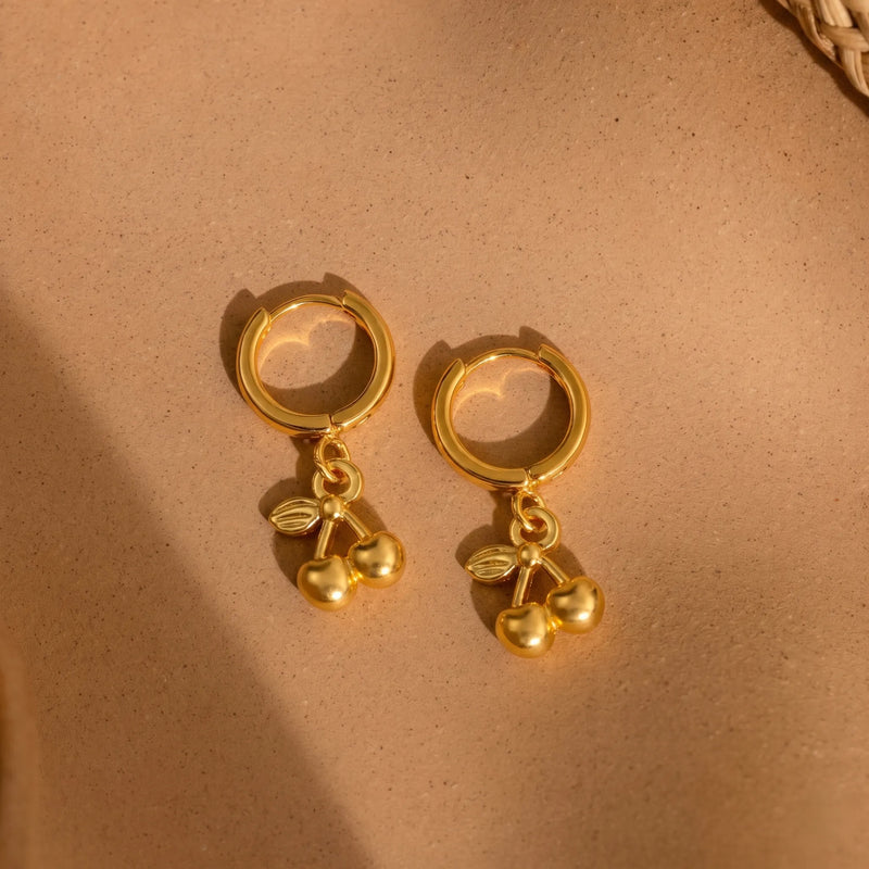 Golden Cherry Hoop Earrings