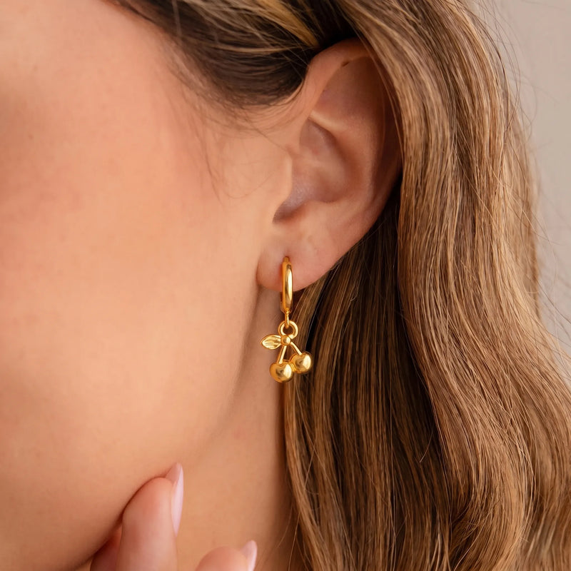 Golden Cherry Hoop Earrings