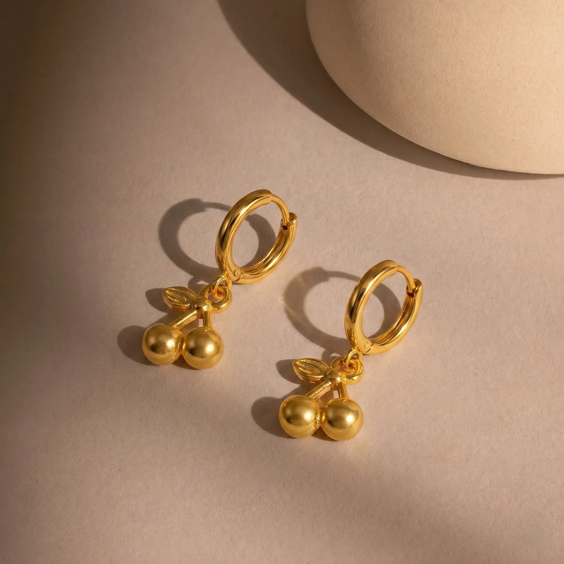 Golden Cherry Hoop Earrings
