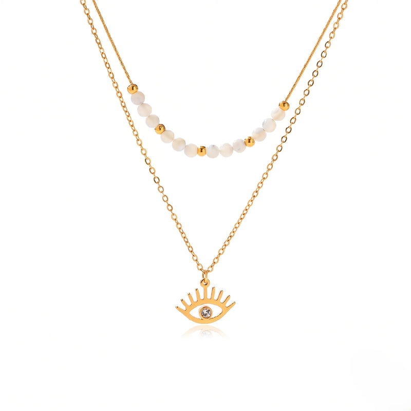 Evil Eye Pearl Layered 18k Necklace