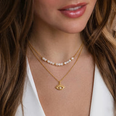 Evil Eye Pearl Layered 18k Necklace