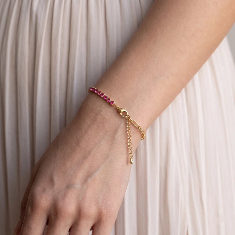 Ruby Link Tennis Bracelet – 18K Gold Plated