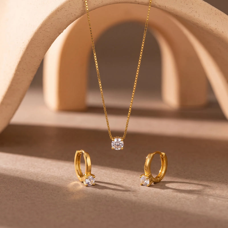 Minimal Zircon 18k Gold Plated Set